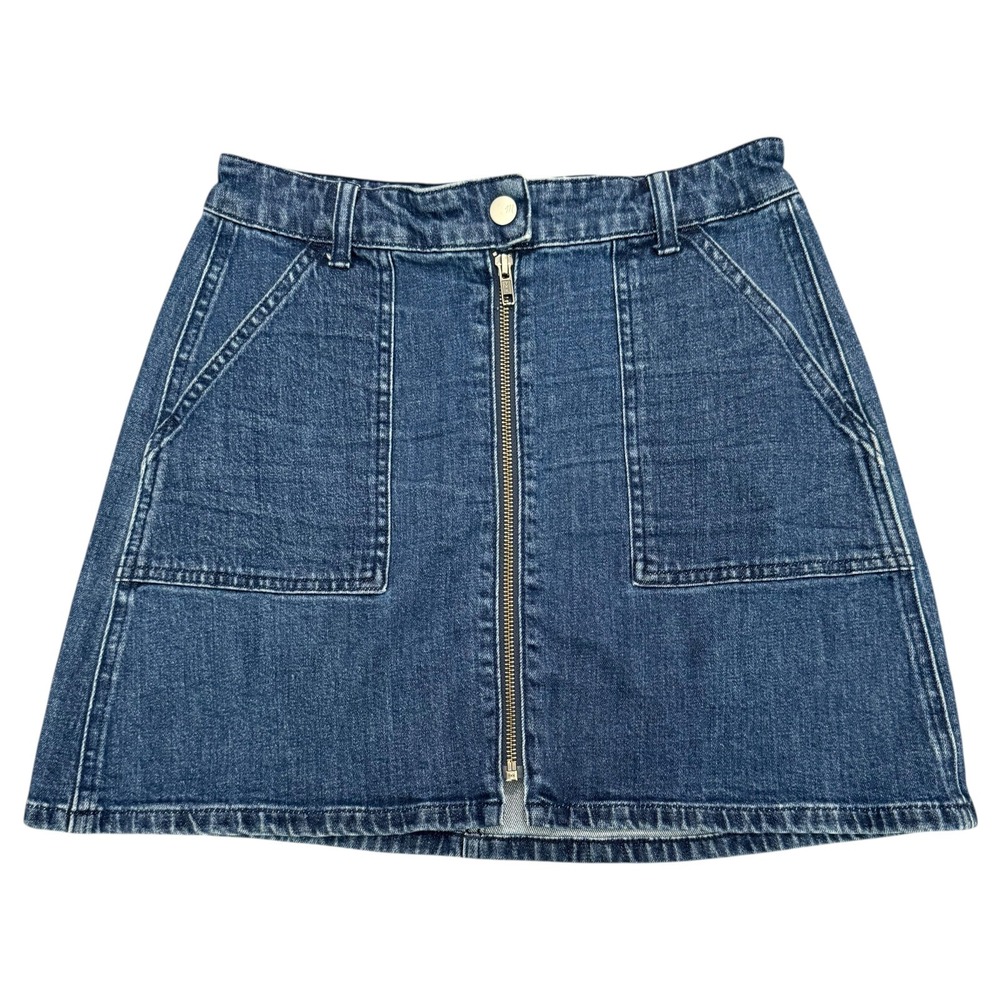 Madewell Denim Mini Skirt Pockets Zip‎ Front Casual Blue Size 27 Retro
